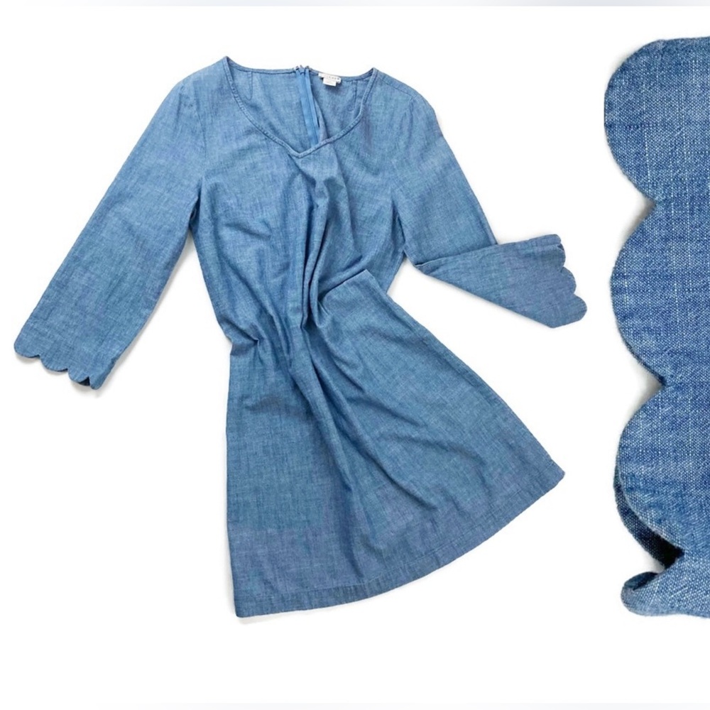 J. by J. Crew Chambray Blue Dress Scalloped Sleeves